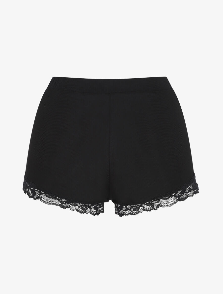 Ensemble pyjama débardeur et short à détail dentelle - Noir - 5