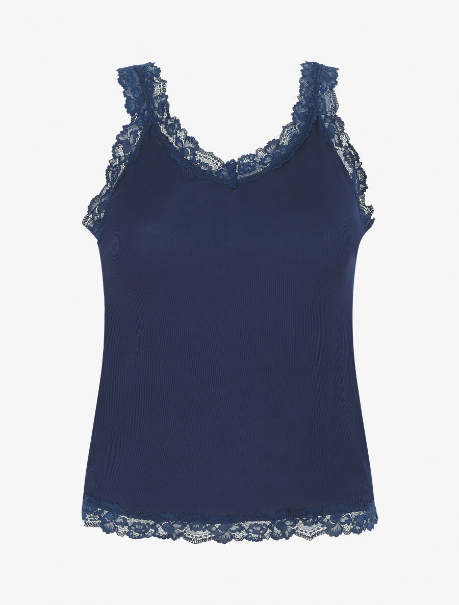 Ensemble pyjama débardeur et short à détail dentelle - Marine - 1