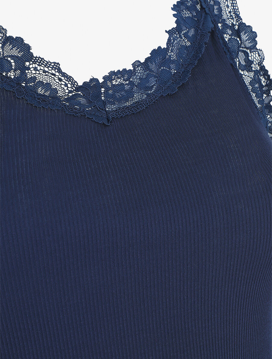 Ensemble pyjama débardeur et short à détail dentelle - Marine - 3