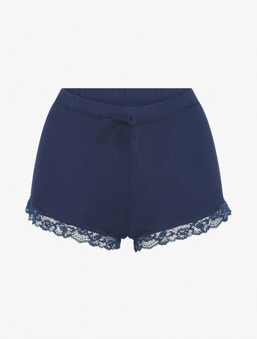 Ensemble pyjama débardeur et short à détail dentelle - Marine - 4