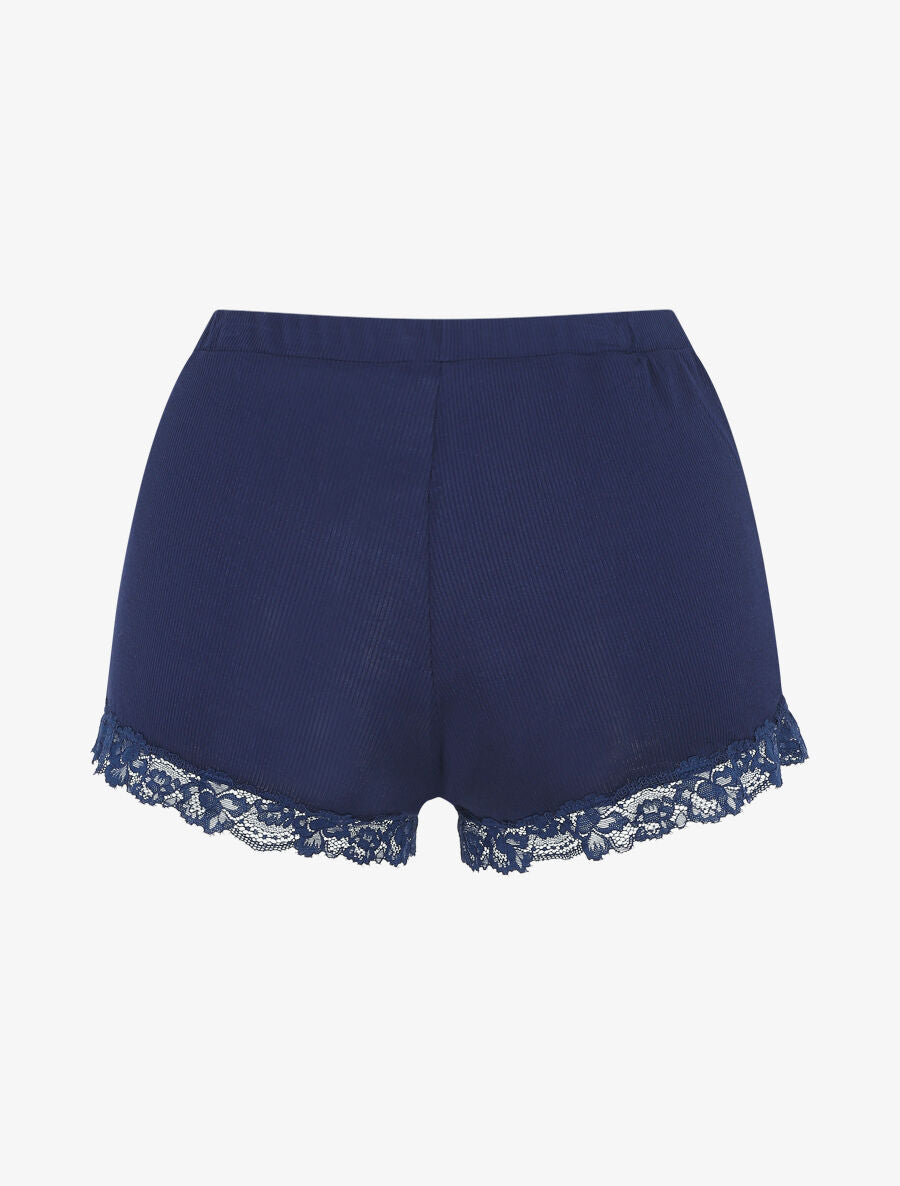 Ensemble pyjama débardeur et short à détail dentelle - Marine - 5