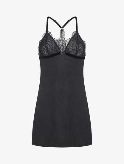 Robe nuisette dos nageur et dentelle - Noir - 4