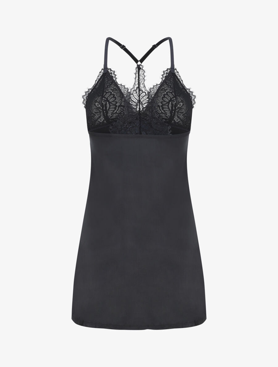 Robe nuisette dos nageur et dentelle - Noir - 2