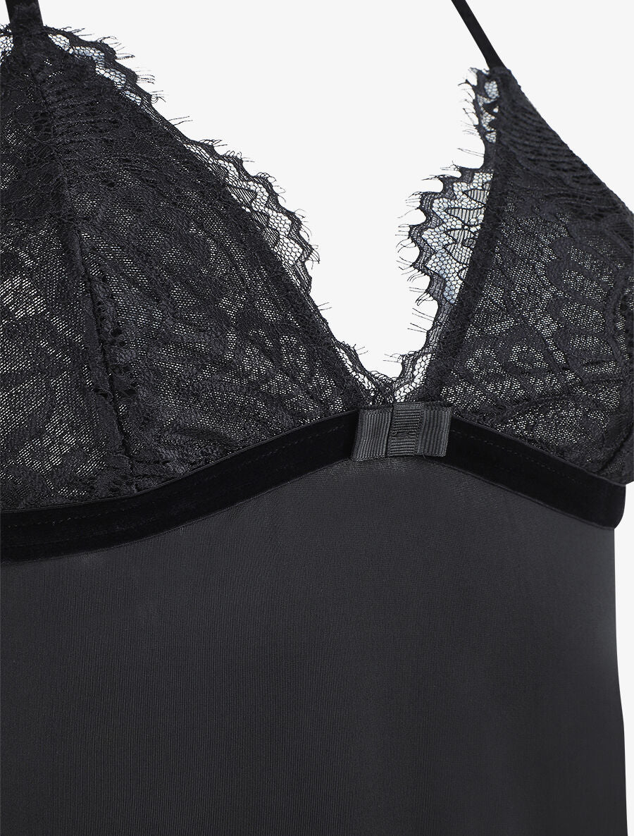 Robe nuisette dos nageur et dentelle - Noir - 3