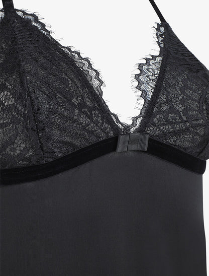 Robe nuisette dos nageur et dentelle - Noir - 3