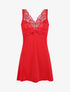 Robe nuisette à col en dentelle - Rouge - 1