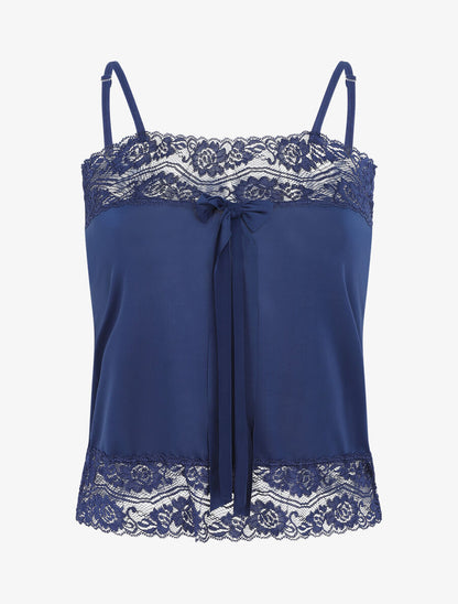 Ensemble pyjama à détail dentelle et noeud - Marine - 1