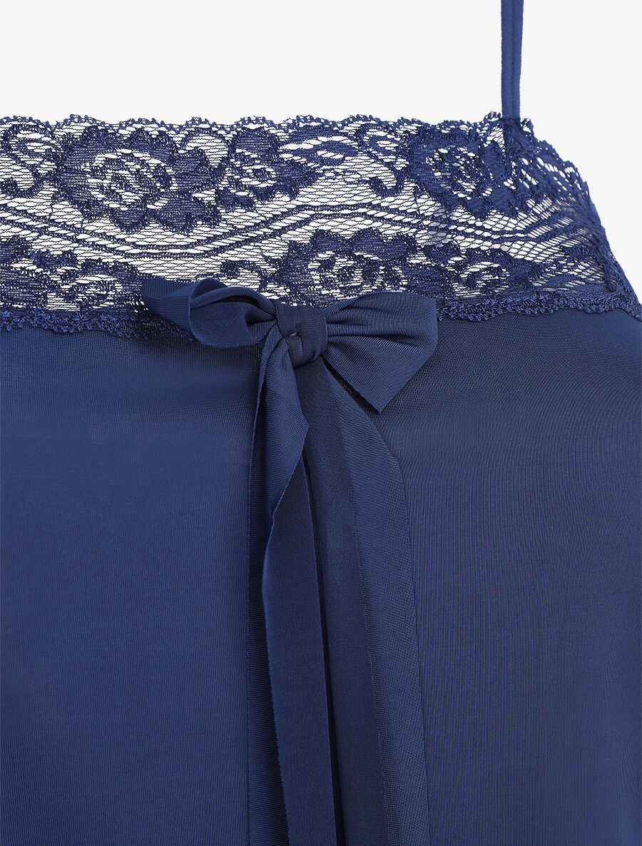 Ensemble pyjama à détail dentelle et noeud - Marine - 3