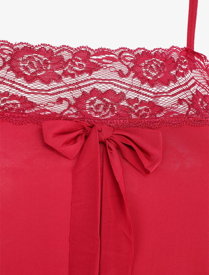 Ensemble pyjama à détail dentelle et noeud - Bordeaux - 3