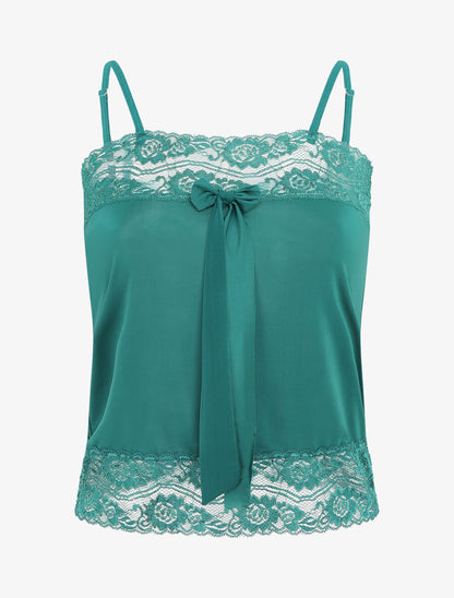 Ensemble pyjama à détail dentelle et noeud - Vert sapin - 1