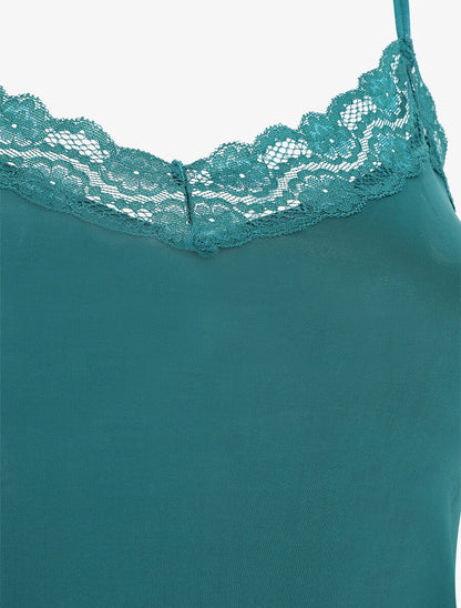 Ensemble pyjama uni à détail dentelle - Vert sapin - 3