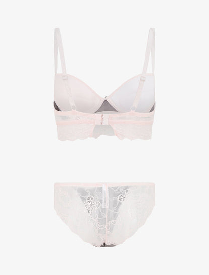 Ensemble push up bandeau en dentelle - Rose - 3