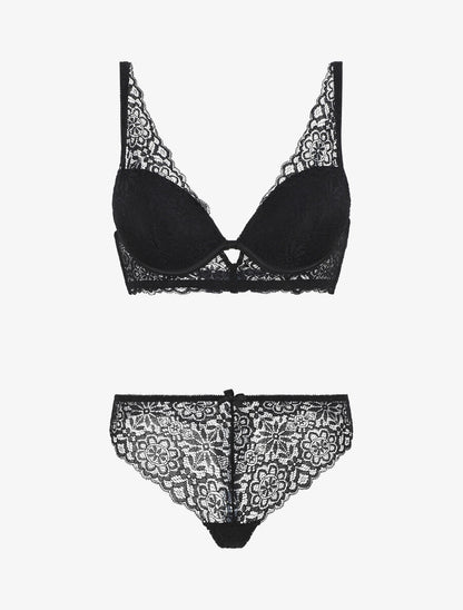 Ensemble push up bande en dentelle - Noir - 4