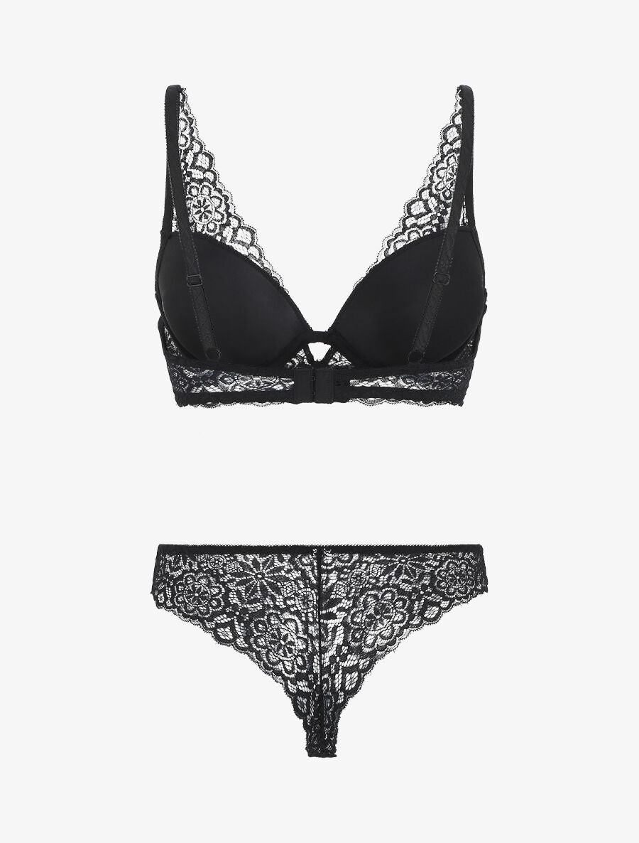 Ensemble push up bande en dentelle - Noir - 2