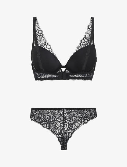 Ensemble push up bande en dentelle - Noir - 2