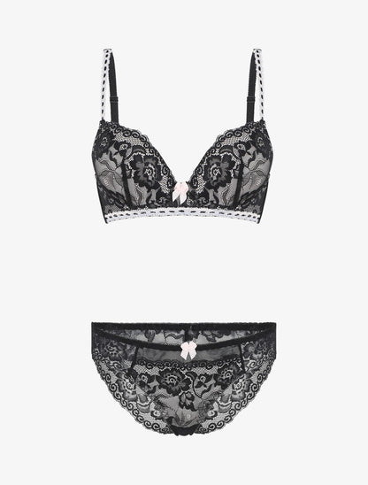Ensemble push up en dentelle à motif fleuri - Noir - 2