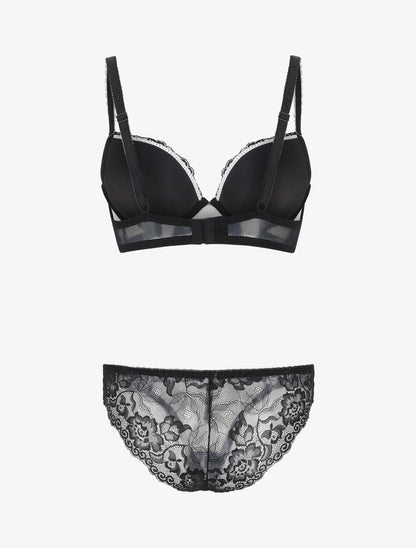 Ensemble push up en dentelle à motif fleuri - Noir - 3