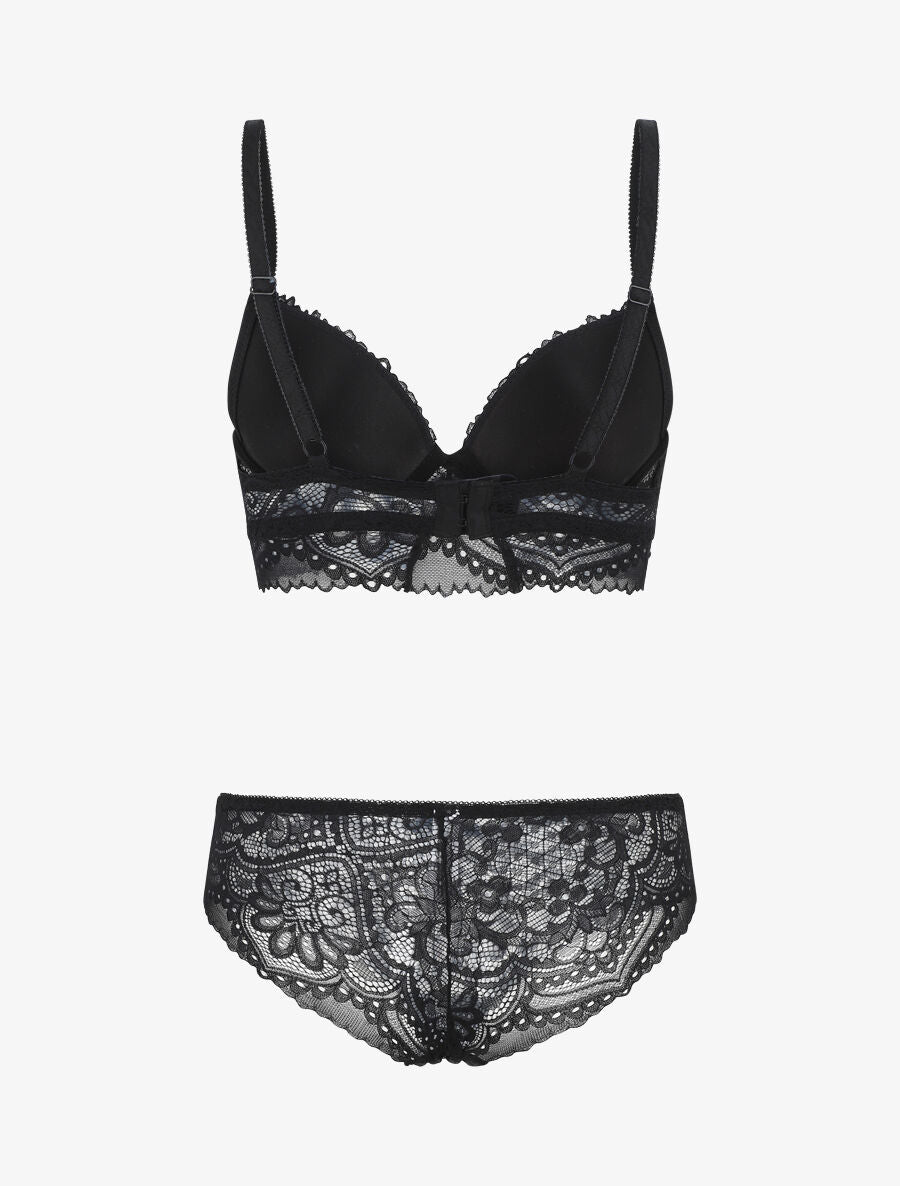 Ensemble push up bandeau en dentelle et motif graphique - Noir - 3