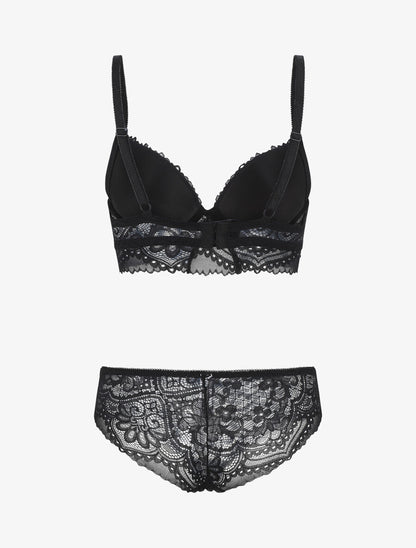 Ensemble push up bandeau en dentelle et motif graphique - Noir - 3