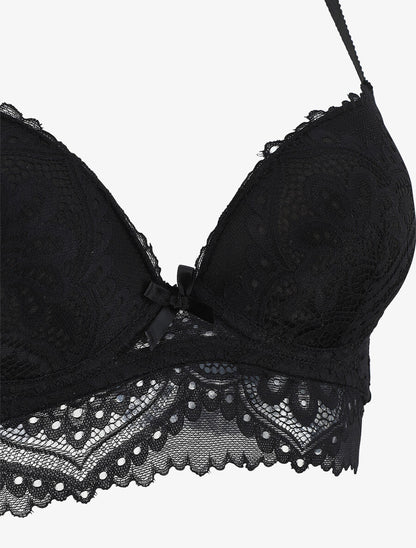 Ensemble push up bandeau en dentelle et motif graphique - Noir - 4