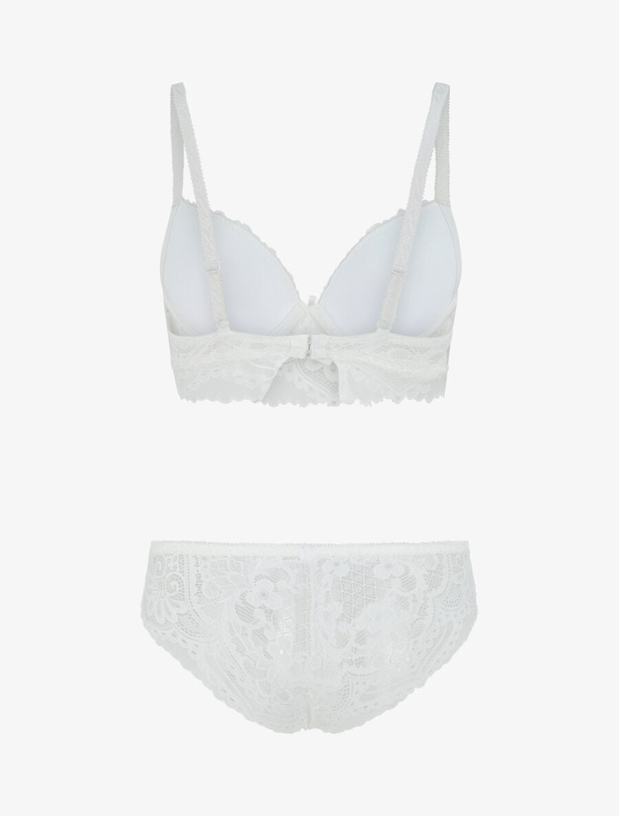 Ensemble push up bandeau en dentelle et motif graphique - Blanc - 2