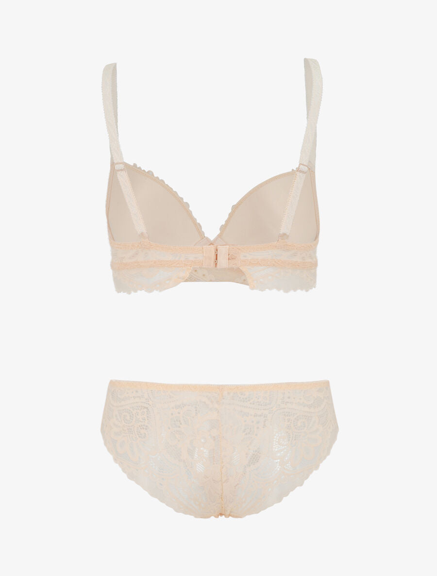 Ensemble push up bandeau en dentelle et motif graphique - Beige - 3