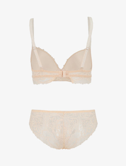 Ensemble push up bandeau en dentelle et motif graphique - Beige - 3
