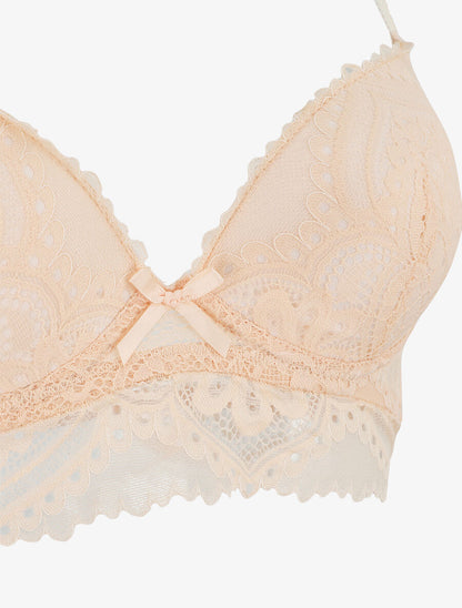 Ensemble push up bandeau en dentelle et motif graphique - Beige - 4