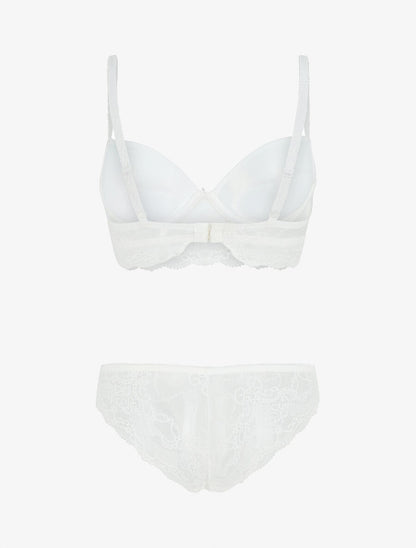 Ensemble push up à motif floral et bande en dentelle - Blanc - 3