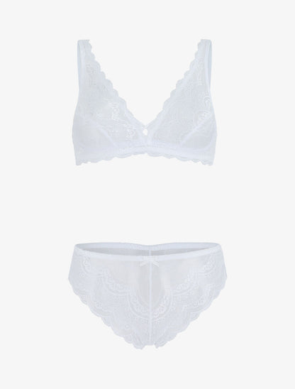 Ensemble en dentelle fleurie - Blanc - 2
