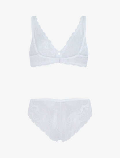 Ensemble en dentelle fleurie - Blanc - 3