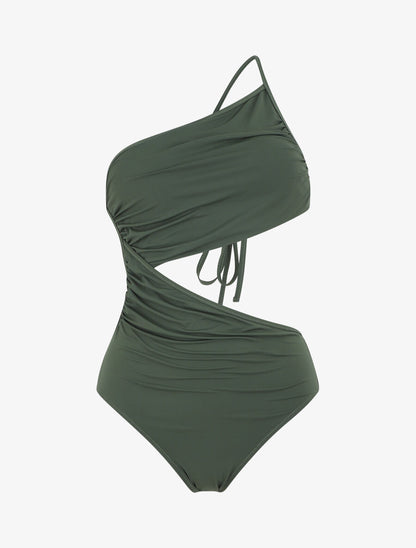 Maillot de bain une pièce asymétrique - Kaki - 3