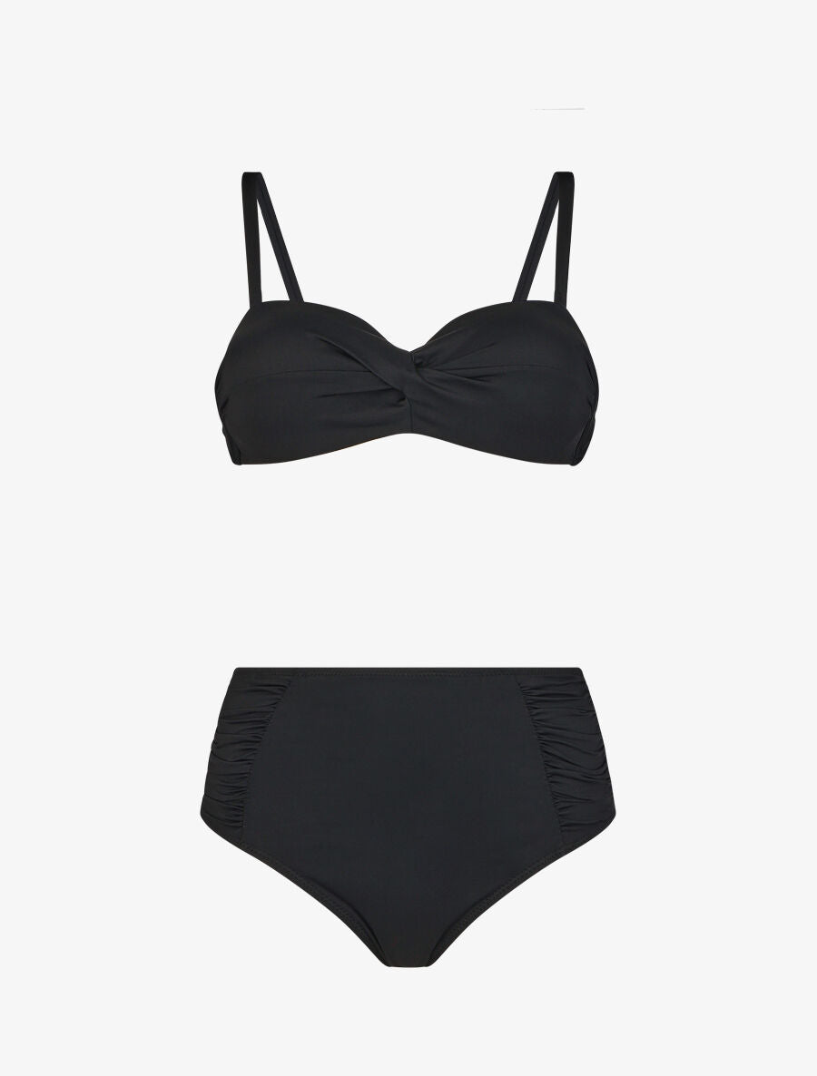 Bikini uni à bas froncé - Noir - 4