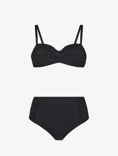 Bikini uni à bas froncé - Noir - 4