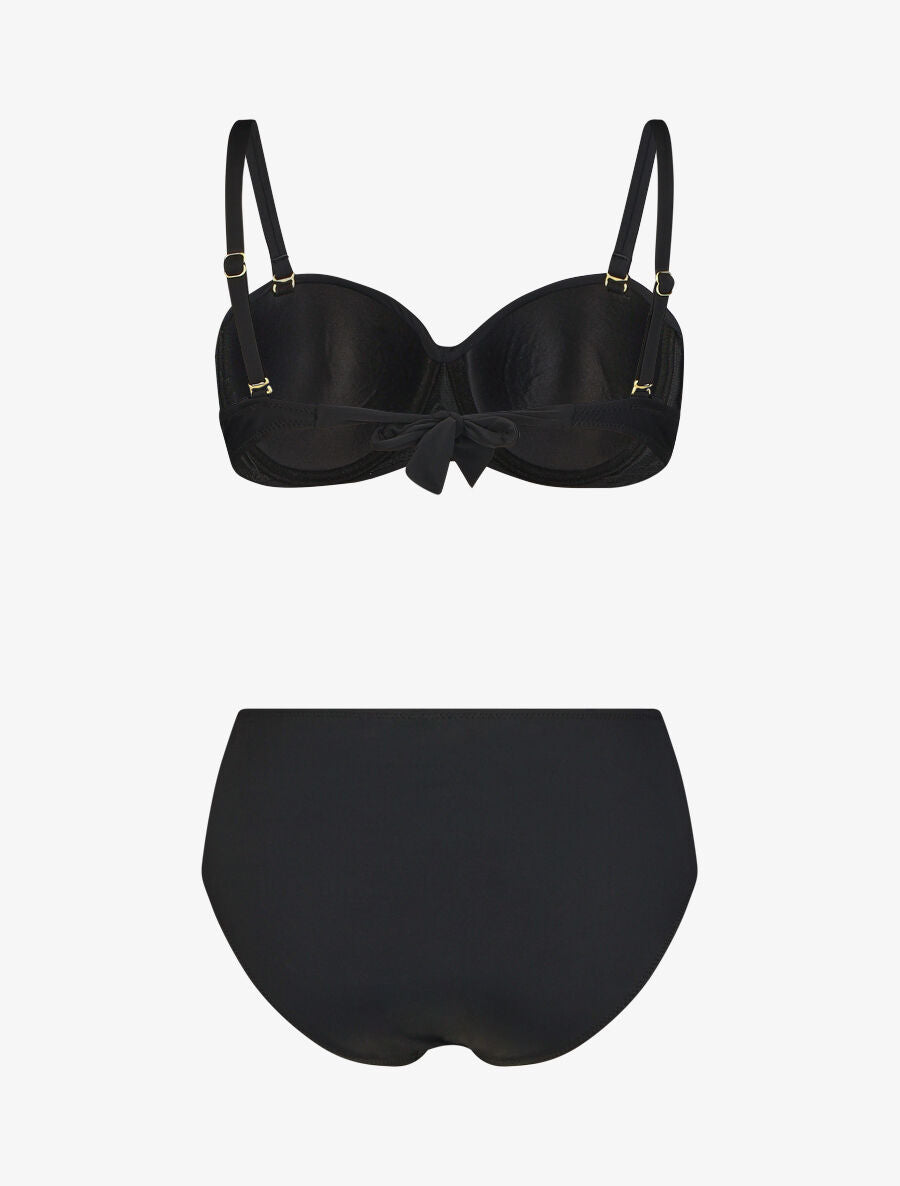 Bikini uni à bas froncé - Noir - 3