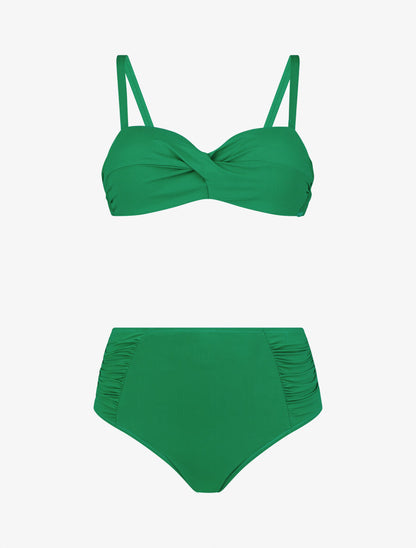 Bikini uni à bas froncé - Vert - 2
