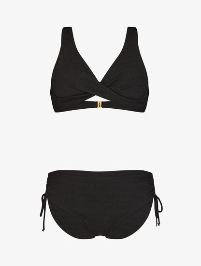 Bikini uni texturé - Noir - 5