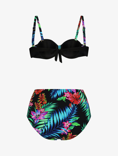 Bikini à imprimé fleurs tropicales - Noir - 4