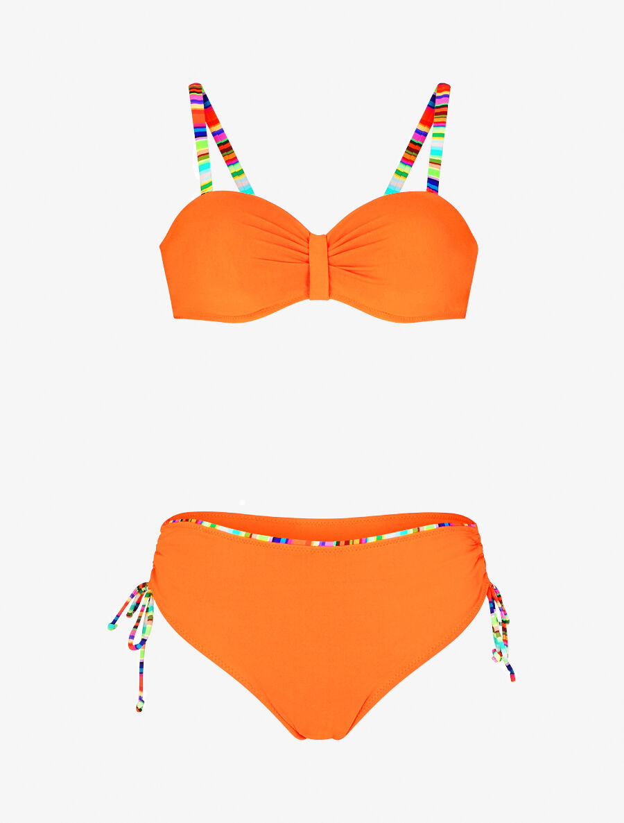 Bikini uni à bretelles multicolore - Orange - 5