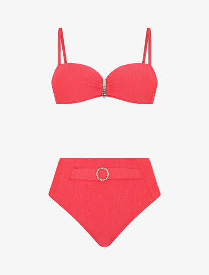 Bikini irisé taille haute - Rose fluo - 1