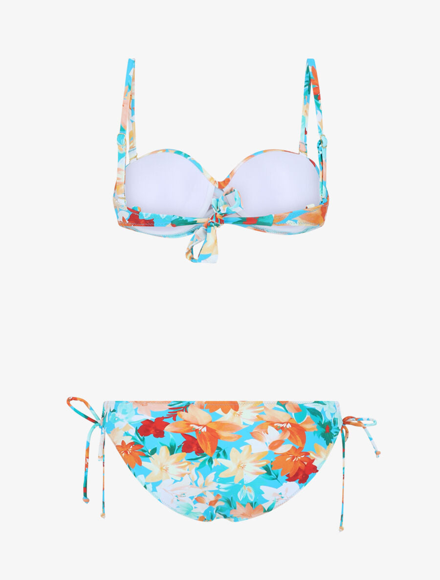 Bikini torsadé à fleurs - Turquoise - 2