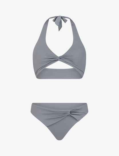 Bikini brassière à liens à nouer - Gris - 3