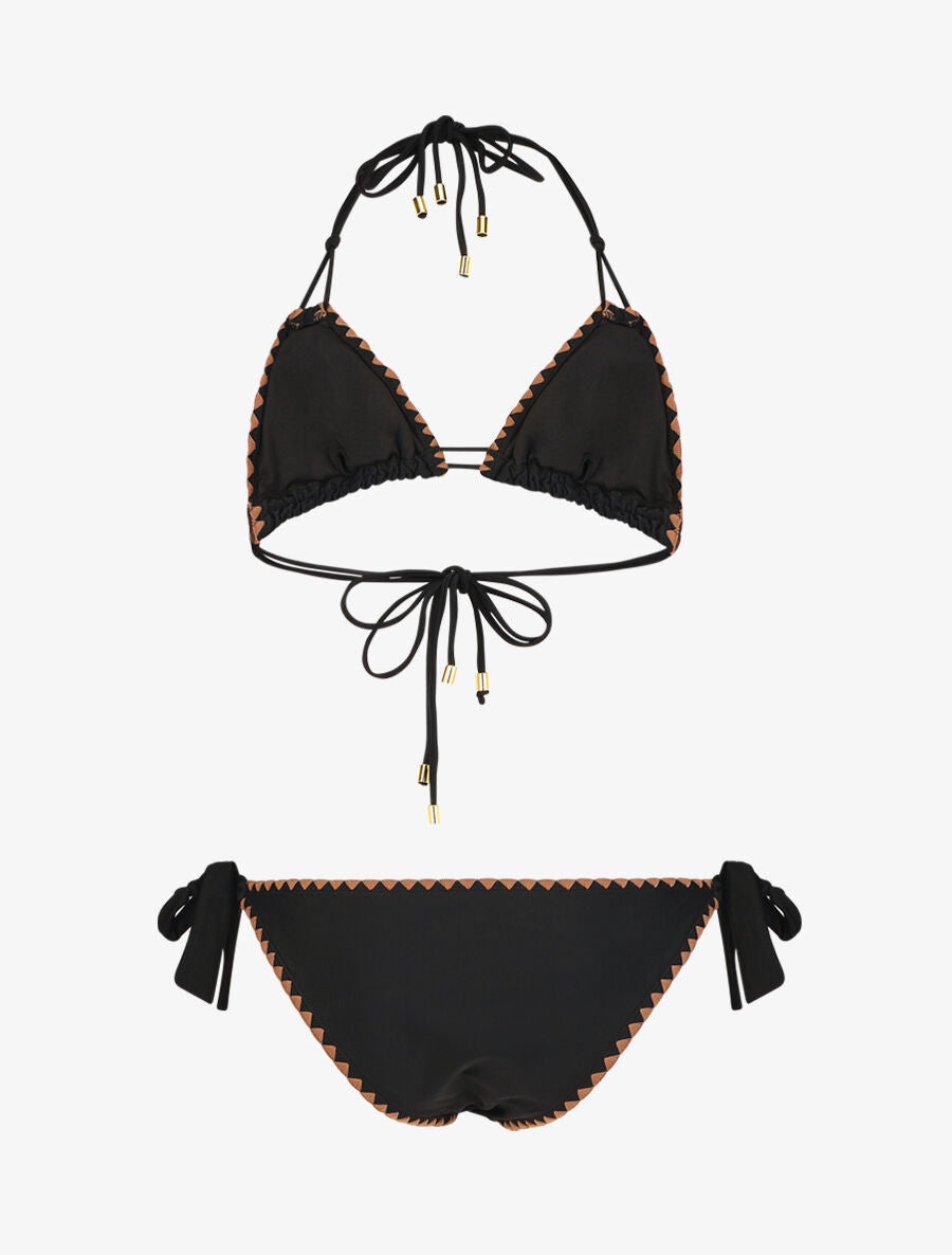 Bikini triangle uni à détail coquillages - Noir - 4