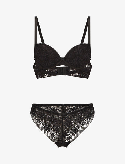 Ensemble lingerie en dentelle motif fleuri - Noir - 3