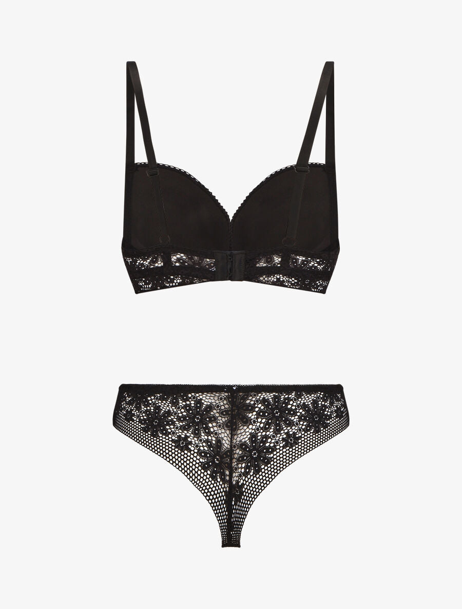Ensemble lingerie en dentelle motif fleuri - Noir - 2