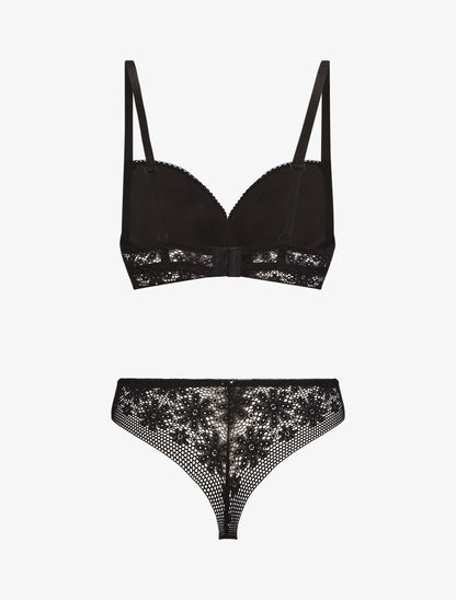 Ensemble lingerie en dentelle motif fleuri - Noir - 2
