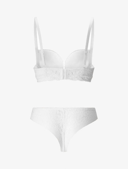 Ensemble lingerie en dentelle motif fleuri - Blanc - 2