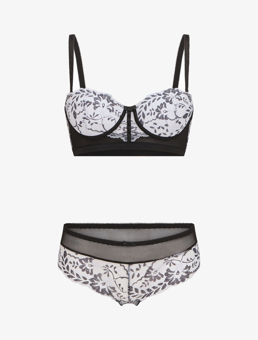 Ensemble push bicolore et shorty en dentelle - Blanc - 3
