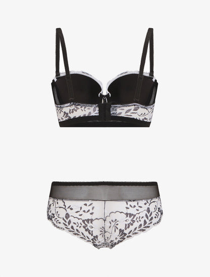 Ensemble push bicolore et shorty en dentelle - Blanc - 2