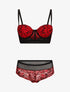 Ensemble push bicolore et shorty en dentelle - Rouge - 3